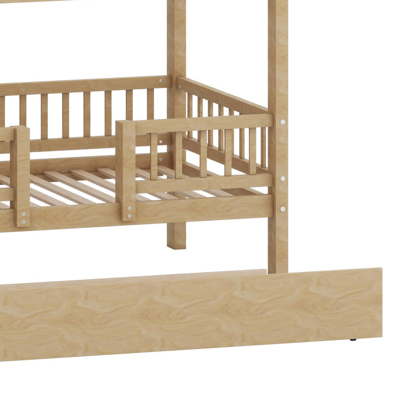 Structure de lit superposé avec glissière, lit gigogne et escalier de rangement, Walnut