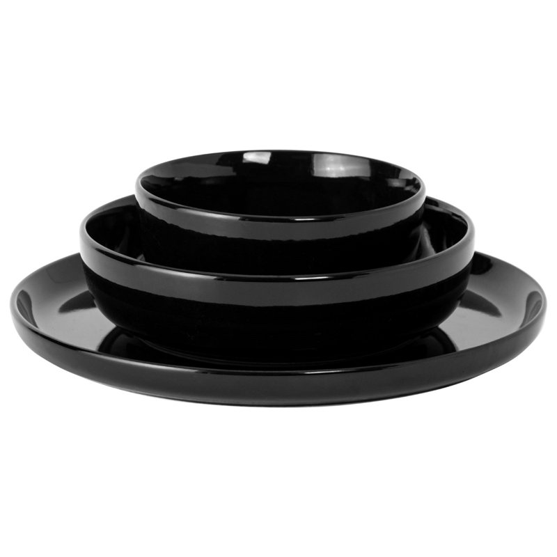 Black Porcelain Floral 12-Piece Dinnerware Set