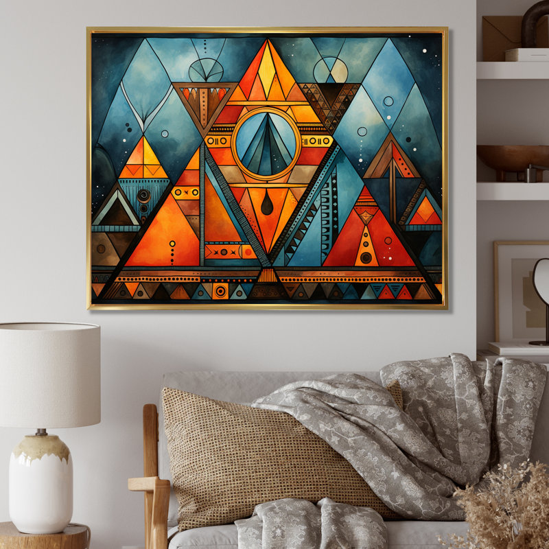 Motif tribal africain I sur toile, H 30 po x l 40 po x P 1,5 po, Cadre flottant doré