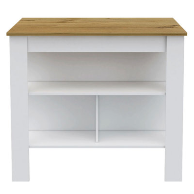 Kitchen Island, Kitchen Table 35" H, Four Legs, Three Open Storage  Shelves