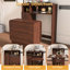 Folding Dining Table With Storage, Drop Leaf Table With Wall-mounted Buffet Storage Cabinet, Multifunctional Expandable Table With Storage For Dining Room Kitchen