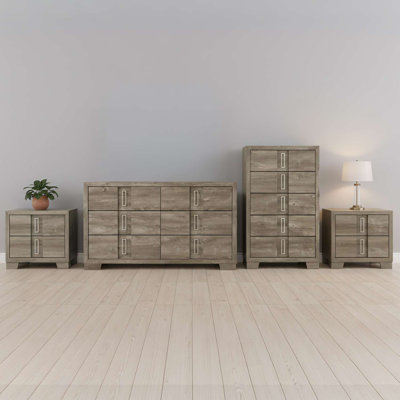Bedroom Storage Set with Dresser, Chest and 2 Nightstands in Weathered Natural Oak Finish by Latitude Run