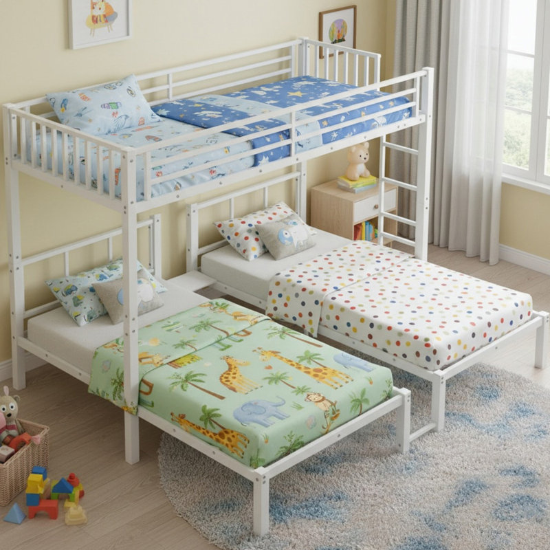 Twin Over Twin & Twin Bunk Bed Metal Triple Bunk Bed for Bedroom, White