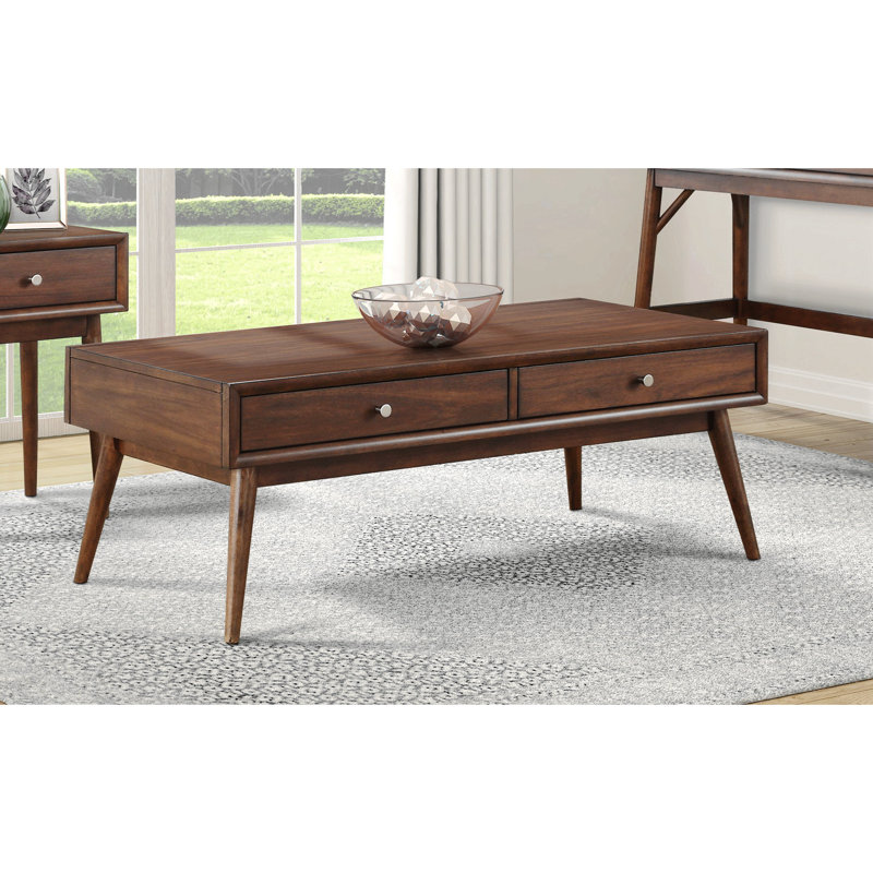 Table basse rétro 1 pièce de style moderne avec 2 tiroirs, finition brune, placage de noyer, parfaite pour la décoration du salon