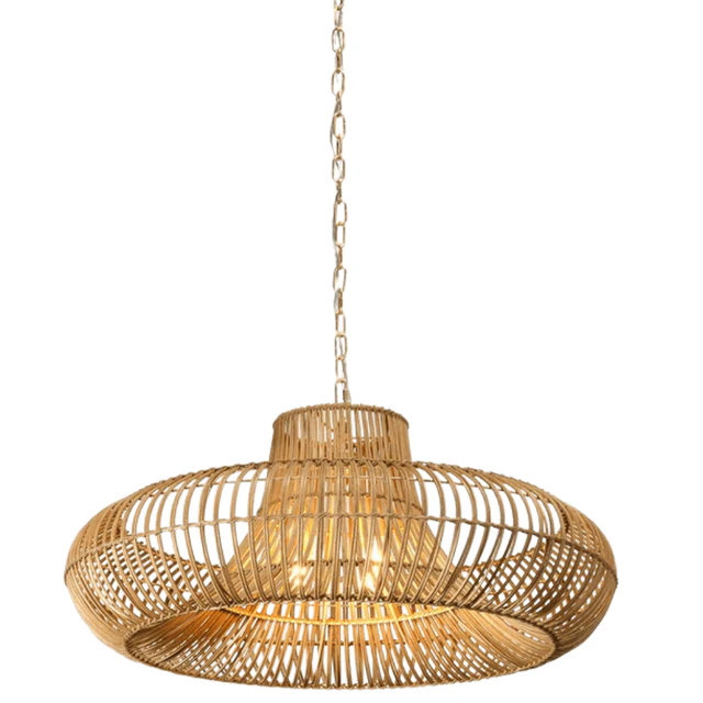 Luminaire suspendu en bambou tissé à la main - lustre en rotin naturel Boho pour le salon / salle à manger / chambre à coucher (20 "/ 28")