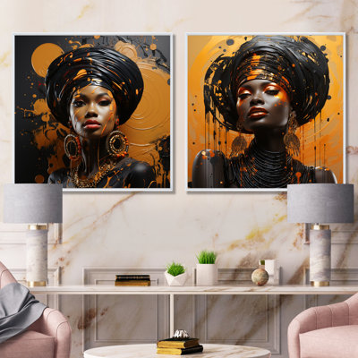 «Gold and Black African Woman Radiance IV», ensemble de 2 reproductions d'art sur toile