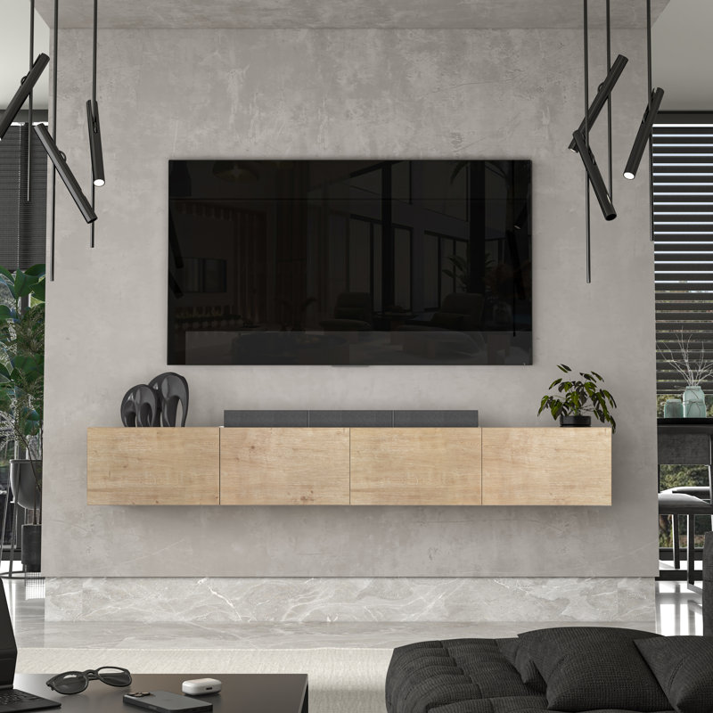 Multi Design Floating Tv Stand, Natural Wood