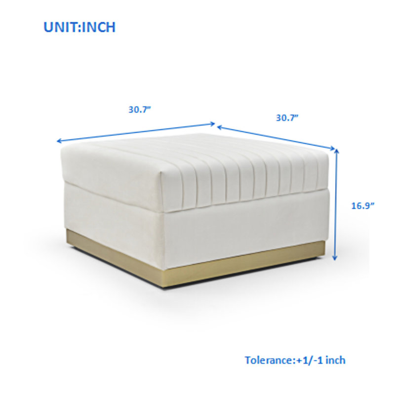 Repose-pieds rembourré en velours capitonné Contemporary, Beige