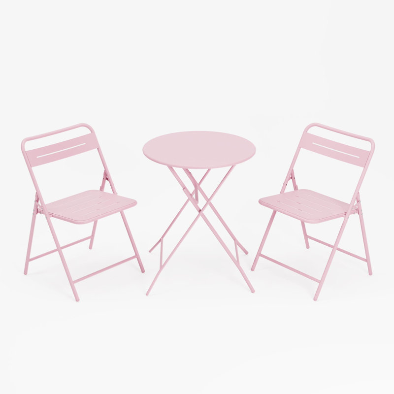 All-Weather 3-Piece Outdoor Folding Patio Bistro Set With Table, Pink
