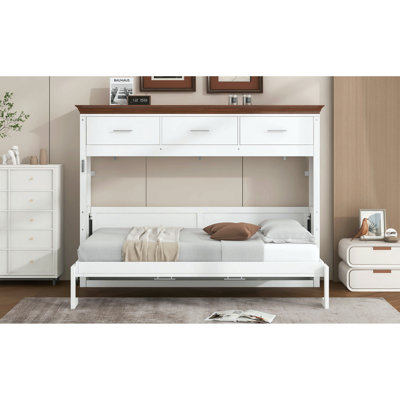 Twin Size Murphy Bed With 3 Drawers, White