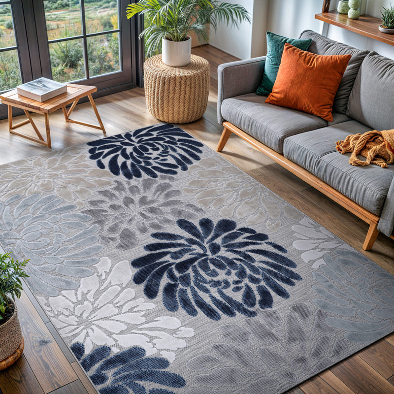 Tapis floral intérieur / extérieur, Rectangle 5 pi 3 po x 7 pi
