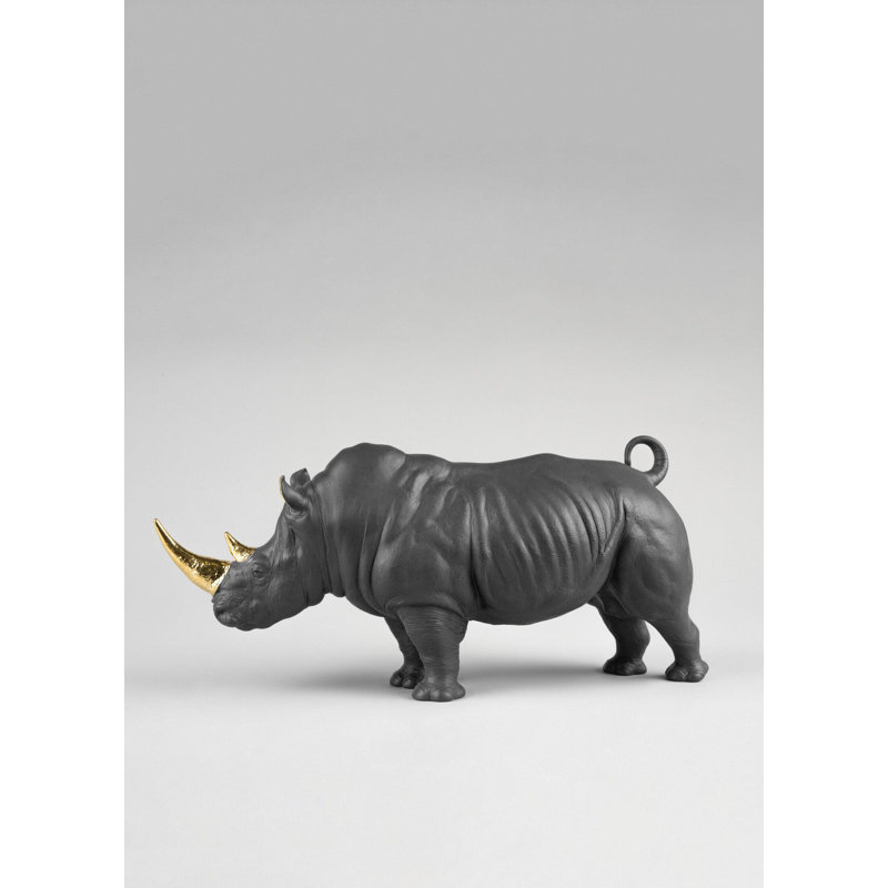 Rhino Figurine, Black, 8.66" H x 17.72" W x 7.48" D