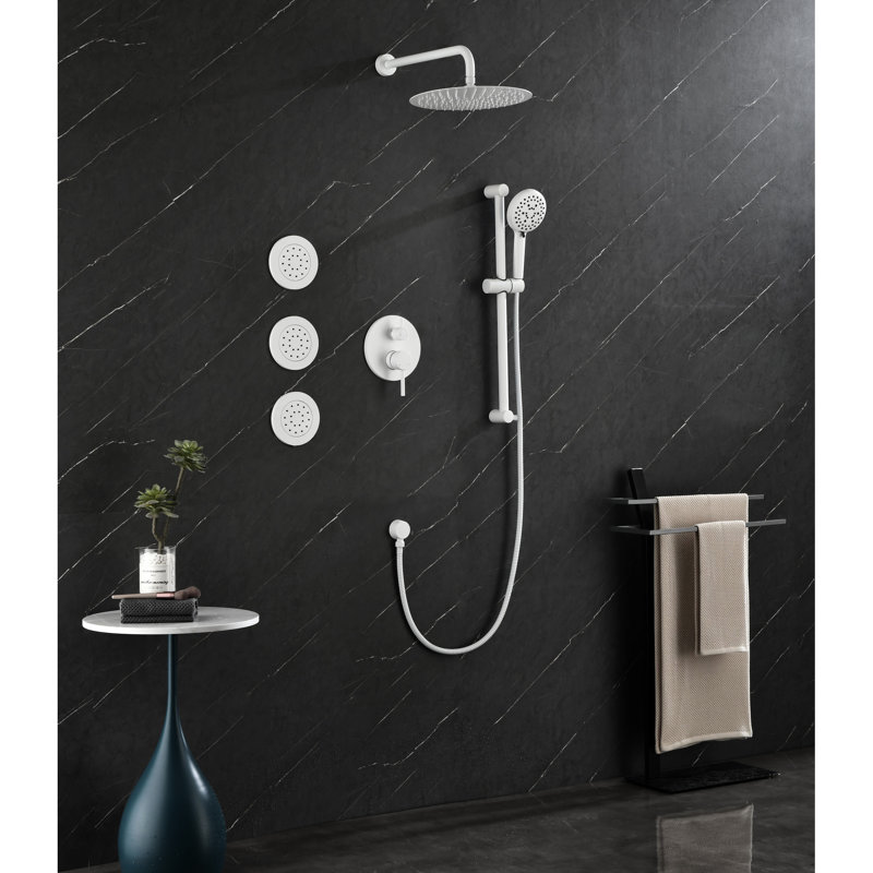 Ensemble de douche en laiton blanc avec tête, douche à main, barre coulissante et installation de la collection Bodysprays