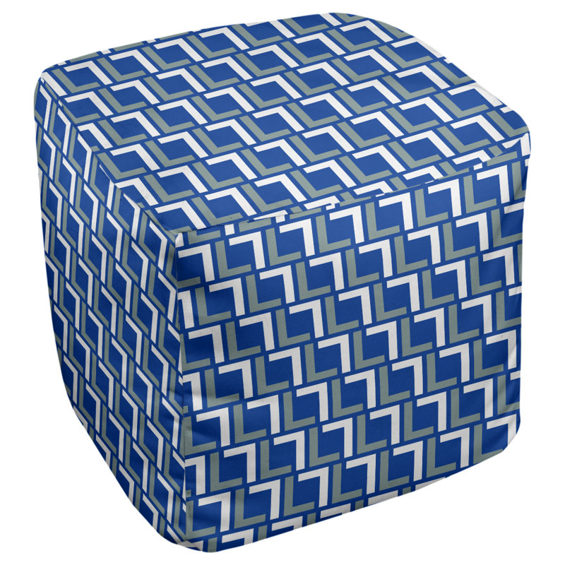 Repose-pieds carré géométrique, Bleu royal / argent vert / blanc, H 13 po x l 13 po x P 13 po
