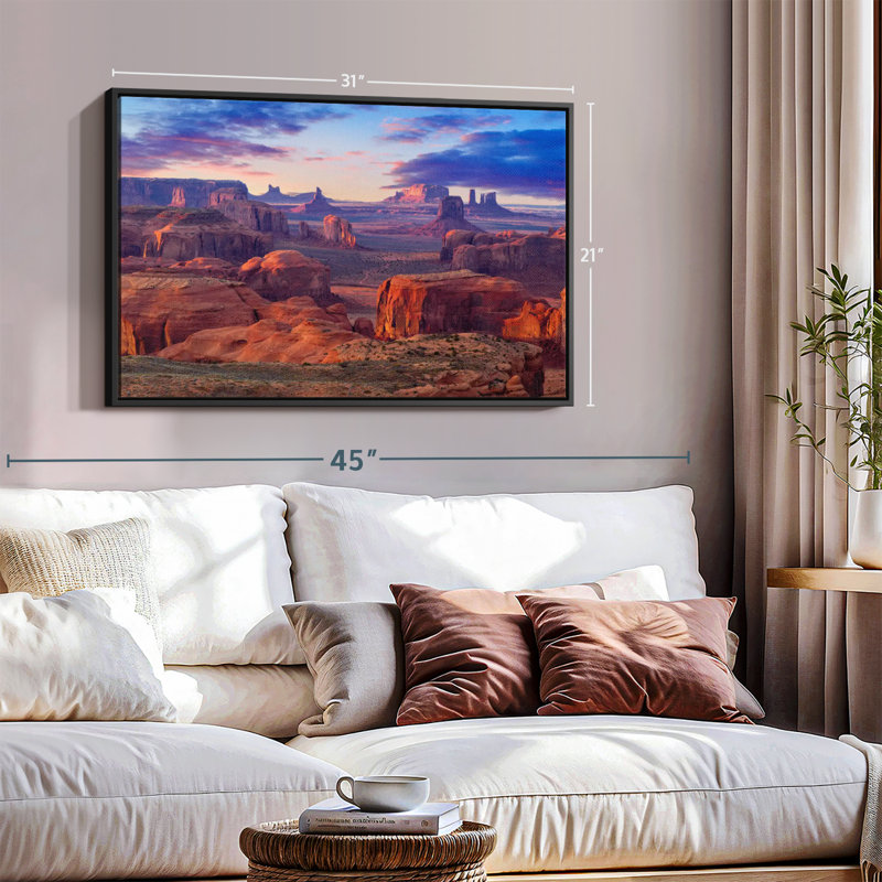 «Hunts Mesa Monument Valley Sunset Art mural», H 21 po x l 31 po