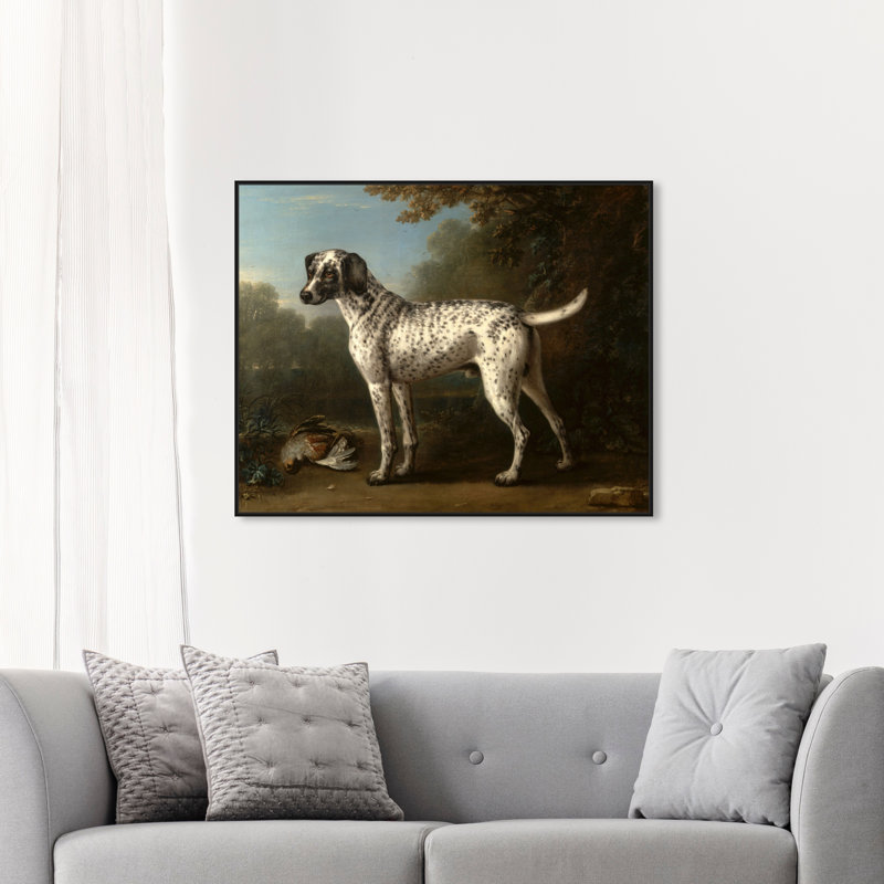 «A Grey Spots Hound» par John Wootton - peinture sur toile à cadre flottant, Cadre noir, H 36 po x l 45 po