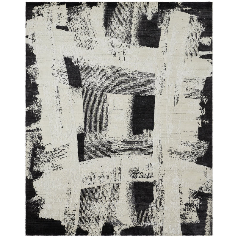 Tapis ivoire en laine tissé à la main Willoghby Inkstroke, Rectangle 9'6" x 13'