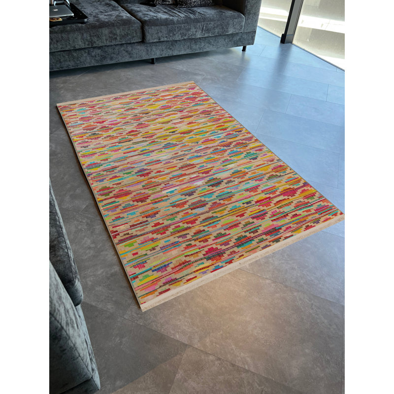 Tapis décoratif moderne multicolore à motifs géométriques clairs, Rectangle 4 pi 11,06 po x 9 pi 10,11 po