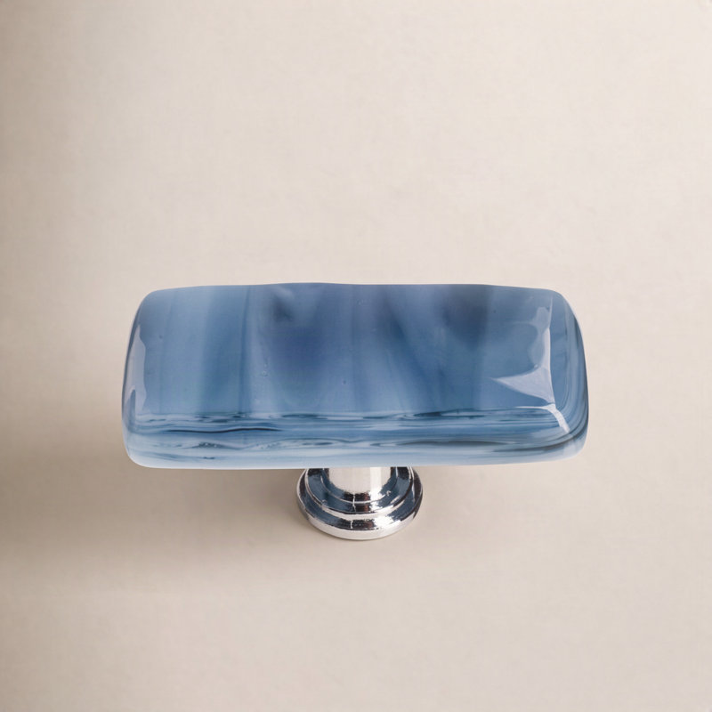 Cirrus Rectangular Knob, Marine Blue/Polished Chrome
