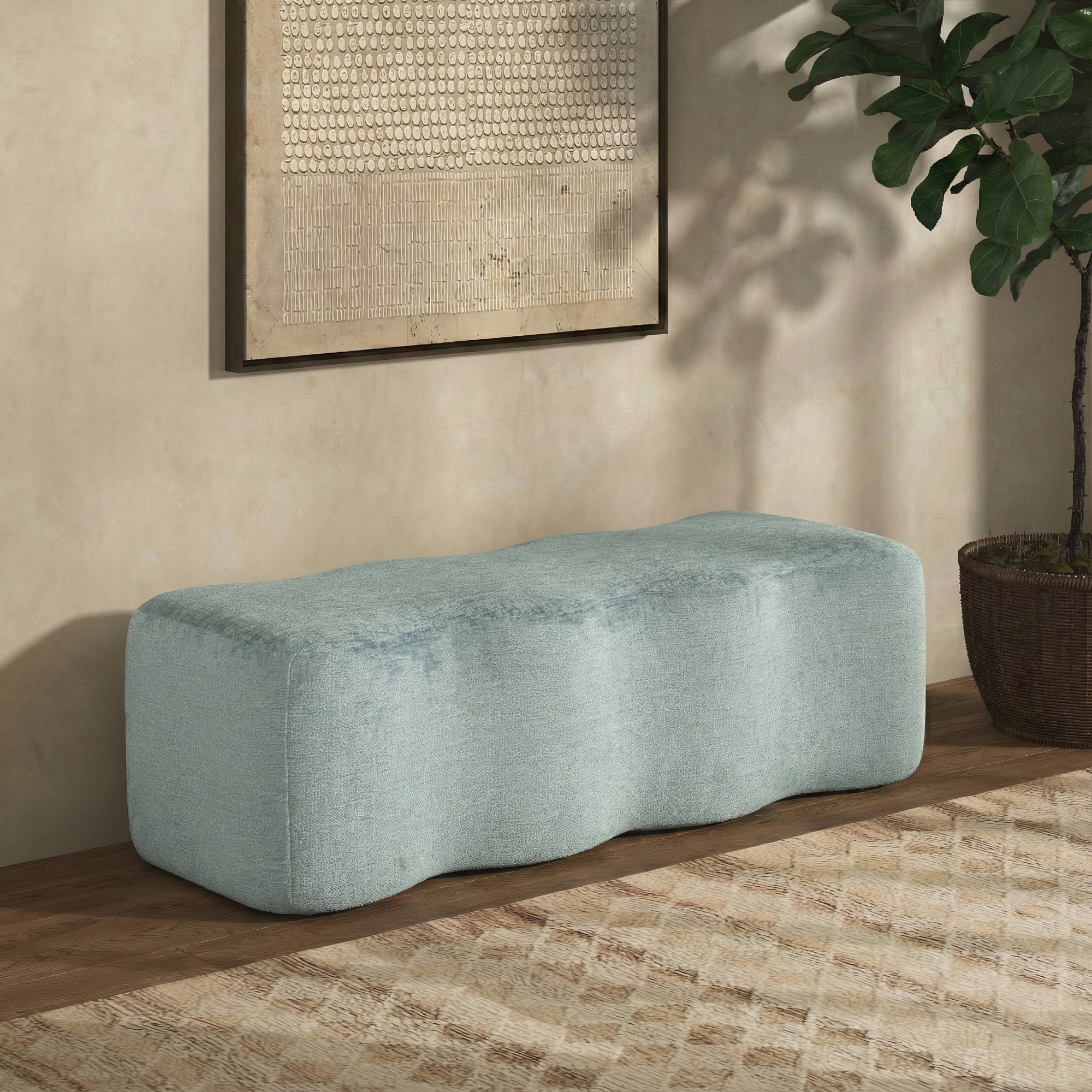 Sellma Chenille Bench, Blue Chenille