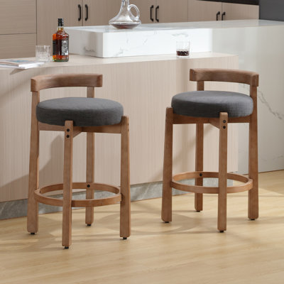 Clayt Mid Century Modern Bar Stools 26.5" Counter Stools Upholstered Barstools with Solid Back and Wood Legs Bar Chairs for Kitchen Island Dining Roo by Millwood Pines