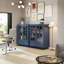 Buffet minimaliste bleu avec portes doubles en verre et tiroir, rangement moderne en bois pour les espaces de vie et de salle à manger