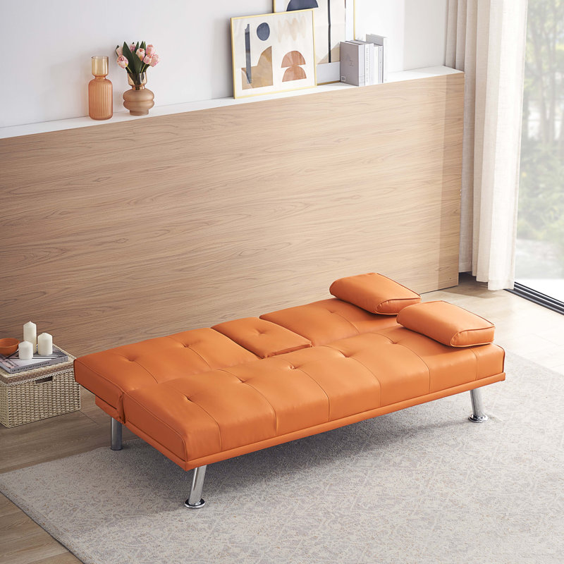 Canapé-lit 67 po, Cuir orange