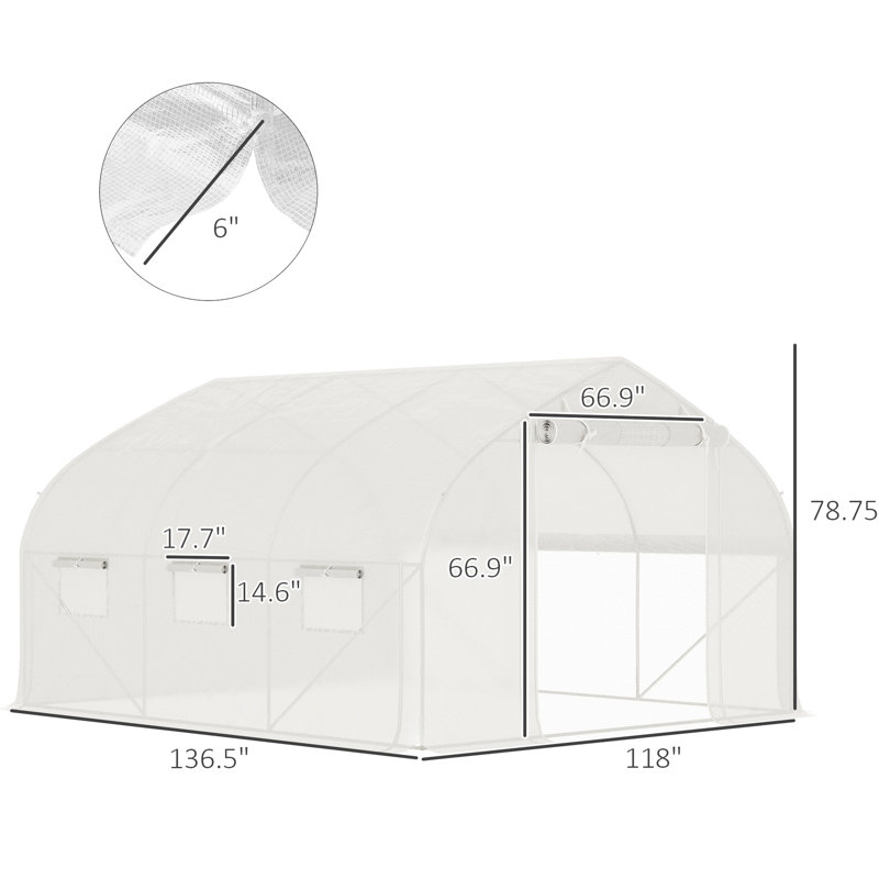 Walk-in Greenhouse 11.5'x10'x6.5', Galvanized Steel Frame, Zippered Mesh Door, 7 Windows, Sidewalls, Blocking, Plant Nursery Greenhouse, Construction, Door & , Pe Cover Reinforced
