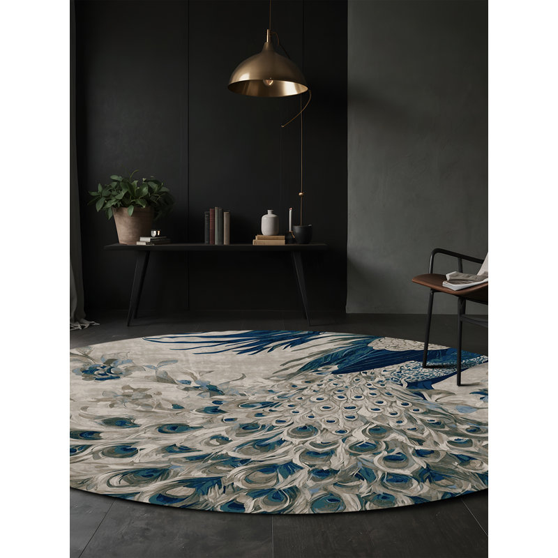 Tapis gris soyeux et moelleux, Rond 7 pi