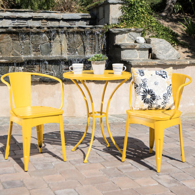 3 Piece Yellow Iron Bistro - Powder-coated For Outdoor Beauty And Durability Water- Pc Kd Metal Delight Comfort