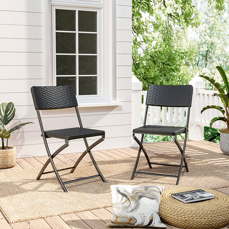 Kepper Folding Patio Dining Side Chair, Black