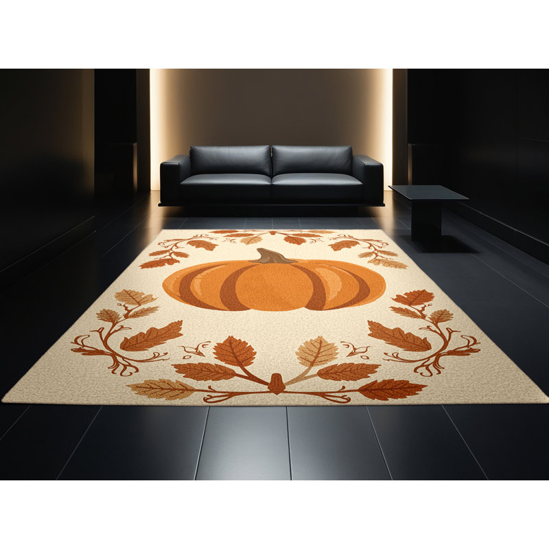 Tapis abstrait moderne et contemporain lavable à la machine Champlost Thanksgiving en beige - reliure beige, 7 x 9