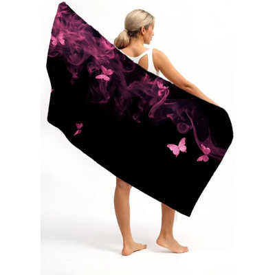 Très grande serviette de plage papillon en microfibre surdimensionnée et très grande rose, serviettes de plage roses, voyage, piscine, gymnase, camping pour adultes, femmes, hommes, accessoires de plage, accessoires de vacances, 60 x 80 po
