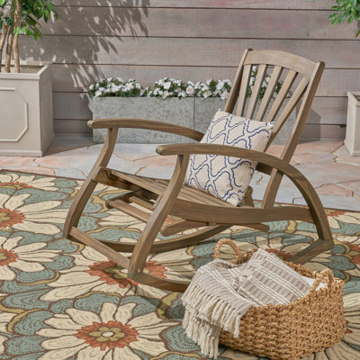 Wood Rocking Chair With Grey Shade And Footrest Feature Armchair In Retractable