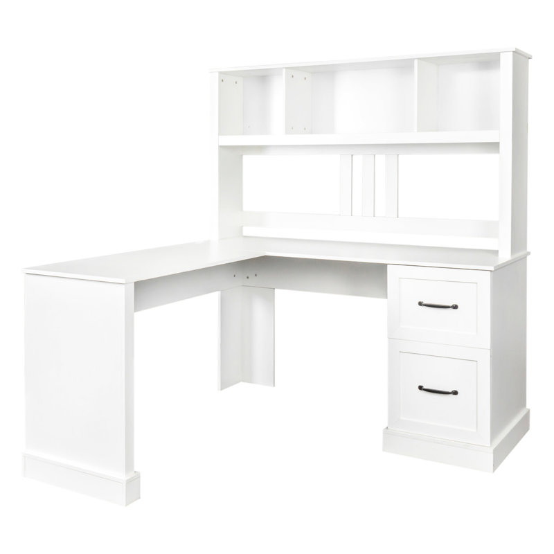 Bureau d'ordinateur à domicile avec huche, Blanc, H 63,19 po x l 58,48 po x P 59,01 po