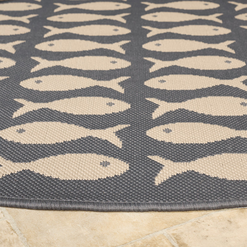 Annika Gray/Beige Indoor/Outdoor Area Rug, Round 5'3"