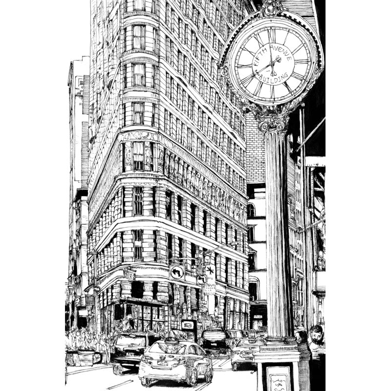 City Scene VII - Drawing, 122 cm H x 81 cm W, Wrapped Canvas