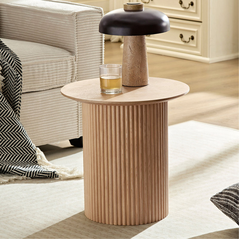 Petite table d'appoint 17,71 pouces ronde cannelée circulaire pour salon Mid-Century