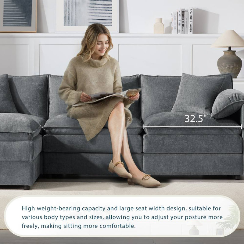 Canapé 4 places avec pouf (gris foncé)