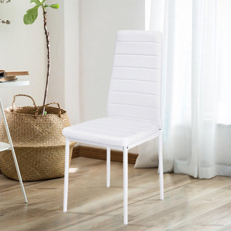 Adonia Upholstered Faux Leather High Back Dining Chairs, White, 2