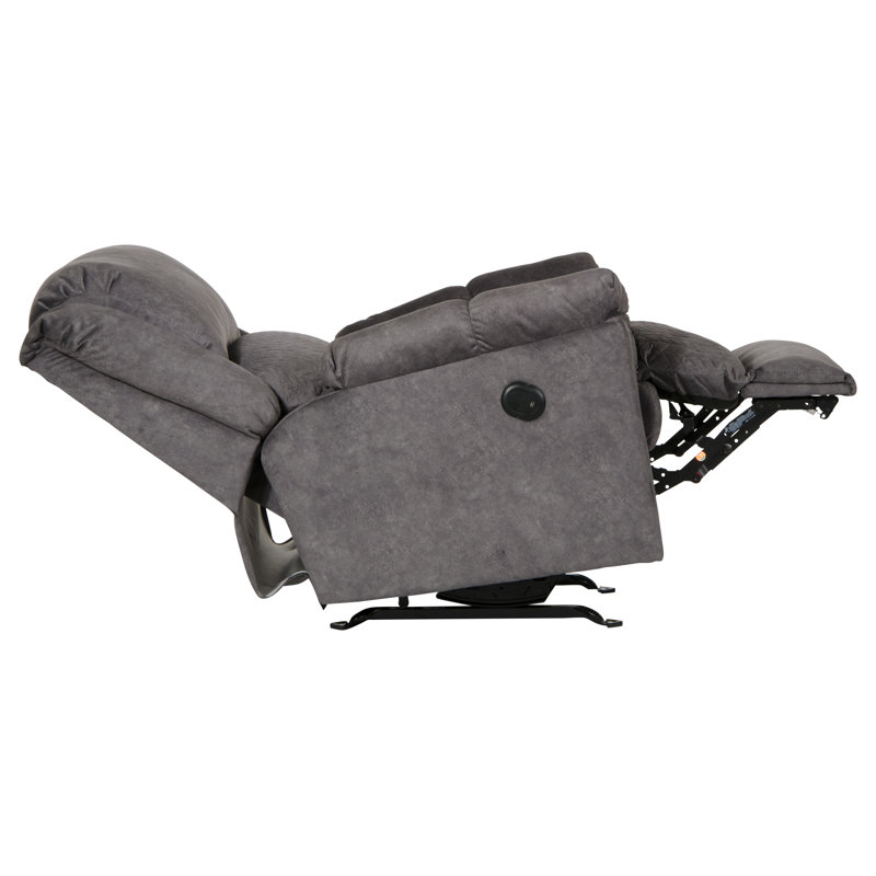 Upholstered Power Recliner, Gray Polyester