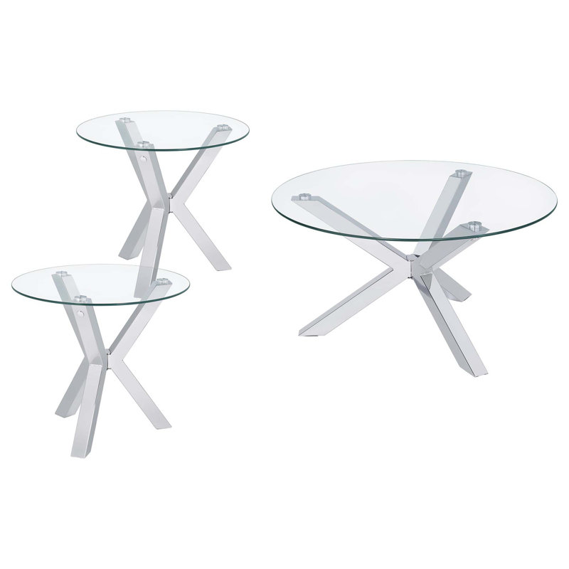 Modern Three-Piece Coffee Table Set with Chrome Accents