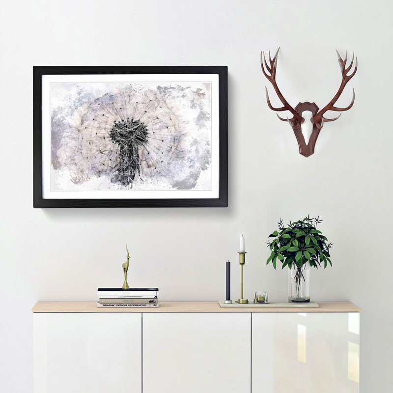 A Dandelion Flower in Abstract - Picture Frame Painting Print, 36cm H x 48cm W x 2cm D, Black Framed