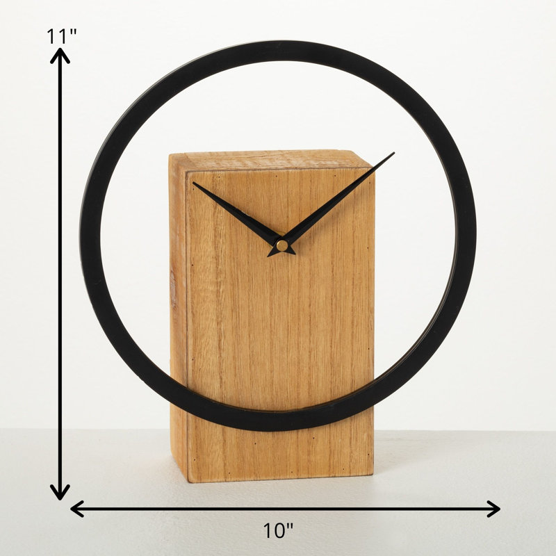 Analogue Solid Wood Mechanical Tabletop Clock in Black/Natural