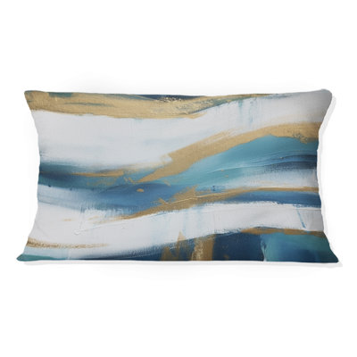 «Essential Blue Abstract Minimal Wave Paint II», reproduction de peinture abstraite avec coussin décoratif