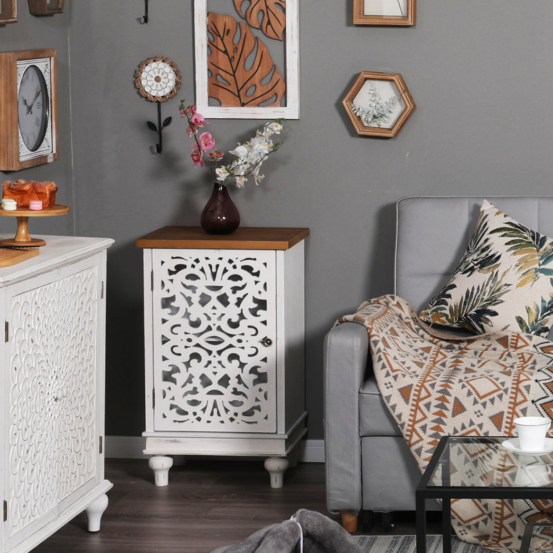 Eyler 31.5" H x 18.9" W Solid and Manufactured Wood 1-Door Accent Cabinet, White