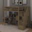 Lit mezzanine simple avec bureau, DEL, tablettes de rangement, armoires et escalier-383659735