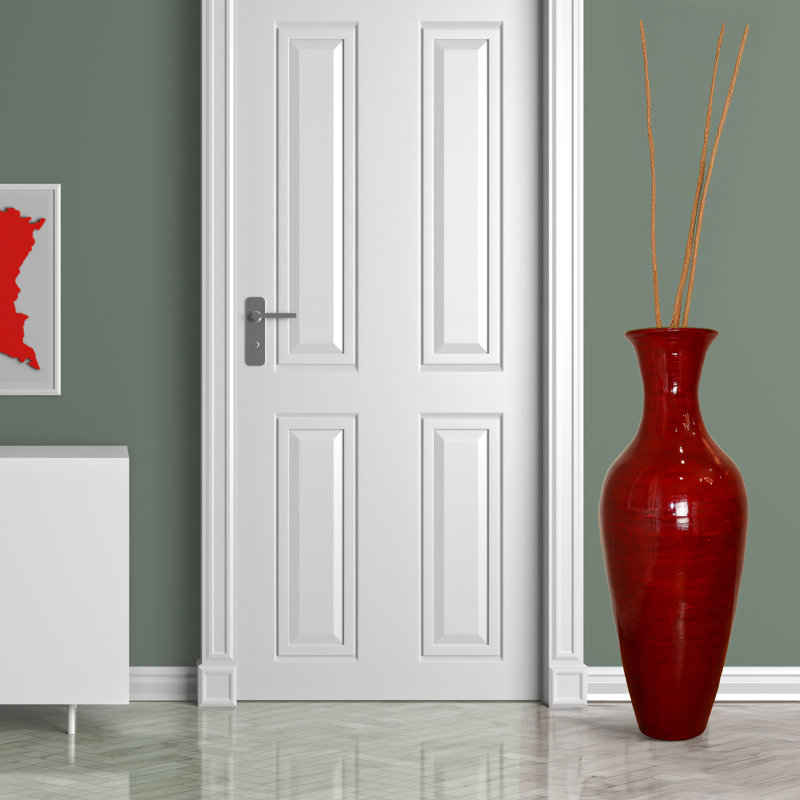 Grand vase de plancher en bambou Claxton, Rouge, H 37,5 po x l 14 po x p 14 po
