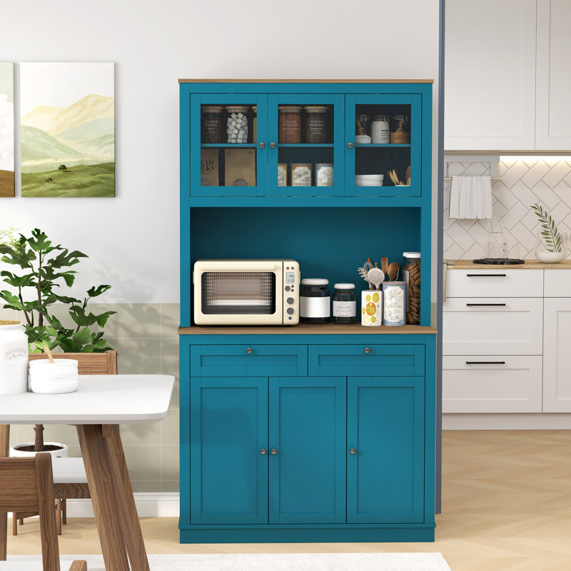 Armoire garde-manger 71 po avec buffet micro-ondes et huche 71 po, Bleu marine