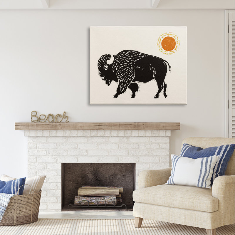 Boho bison face à gauche par Victoria Barnes, H 36 po x l 48 po x P 1,5 po
